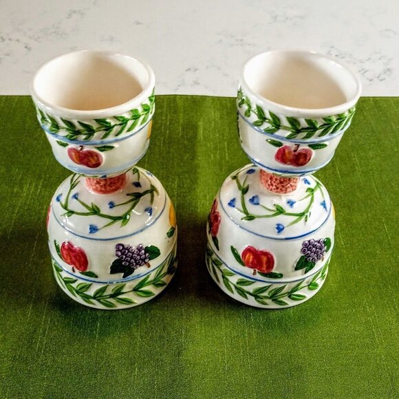 Ceramic Fruit & Vines Footed Egg Cups - Picture 5 of 8